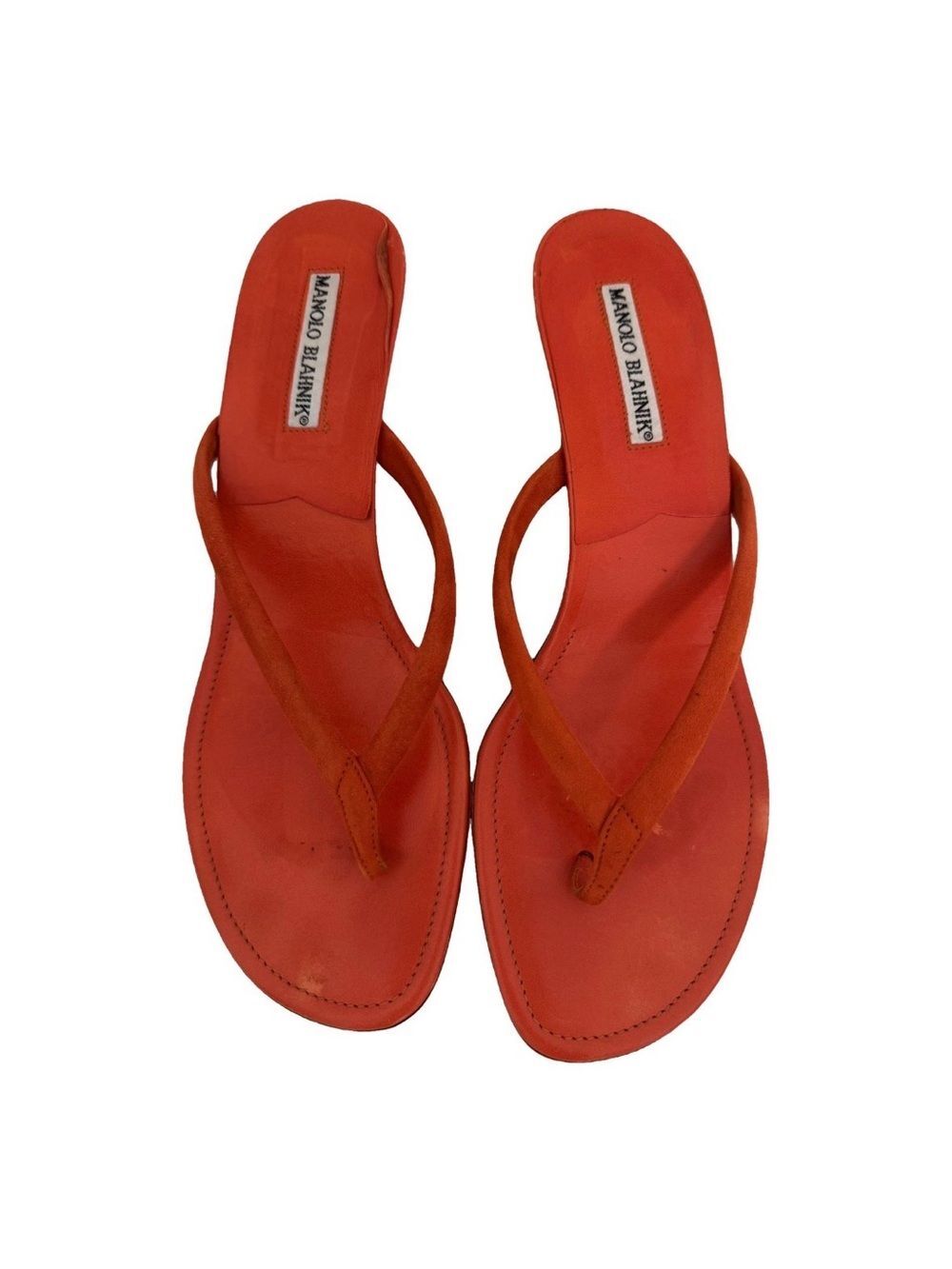 Manolo Blahnik Paterno EU 39 Coral Suede Thong Kitten Heel Mules Sandals Vintage